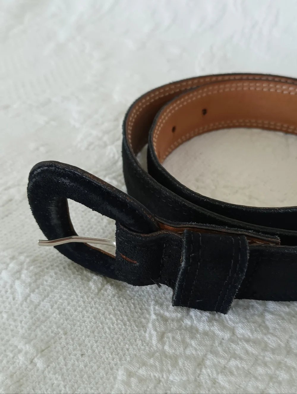 Black Suede Waist Belt Oval Buckle Thin Skinny Small Simple Basic Work Classy SM